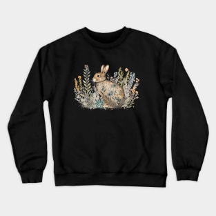 Floral Garden Botanical Print with wild flowers Easter Bunny Rabbit Crewneck Sweatshirt